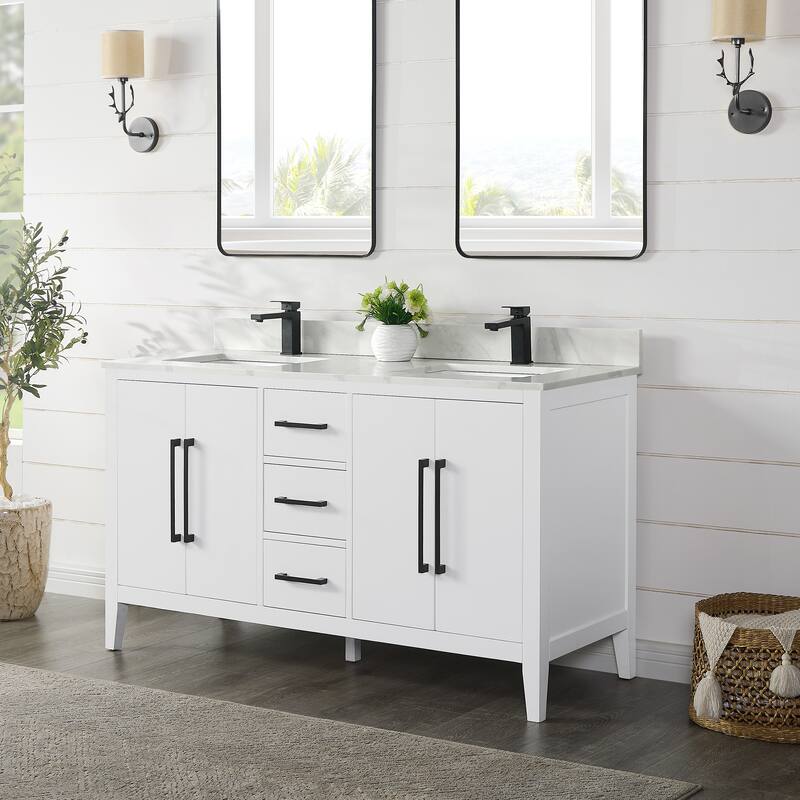 Altair Laurel Bath Vanity with Calacatta White Quartz Stone Countertop without Mirror