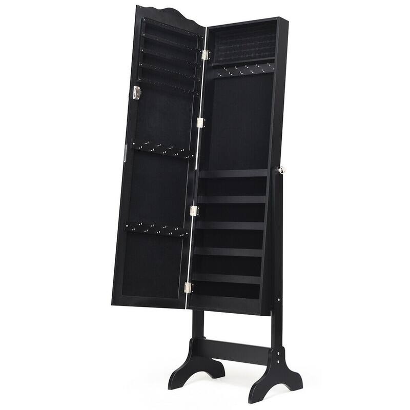 Mirrored Lockable Jewelry Cabinet Armoire Organizer Storage Box - 18.5" x 14.5" x 63.5" ( L x W x T )