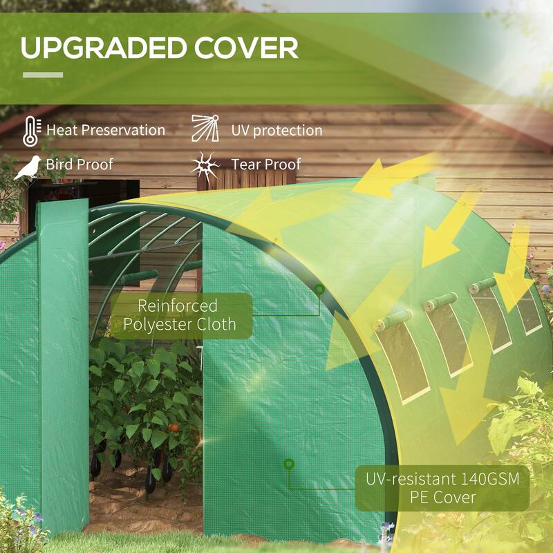 Outsunny 19.7' x 10' x 6.6' Walk-in Tunnel Greenhouse with Upgraded Structure, Outdoor Green House with 2 Hinged Doors