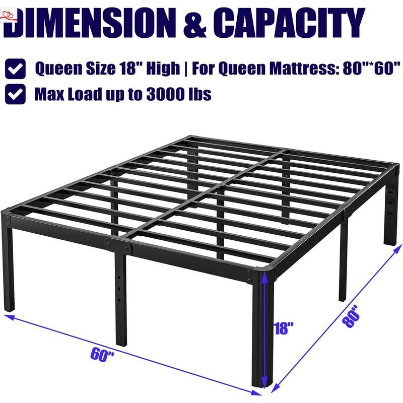 18 inch High Heavy Duty Metal Platform Bed Frame Queen Size with Round Corners