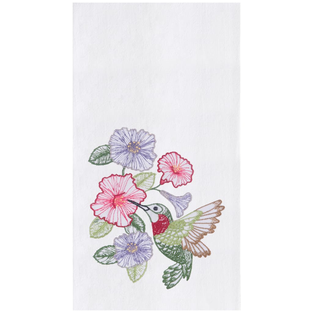 Hummingbird & Hibiscus Embroidered Cotton Flour Sack Kitchen Towel