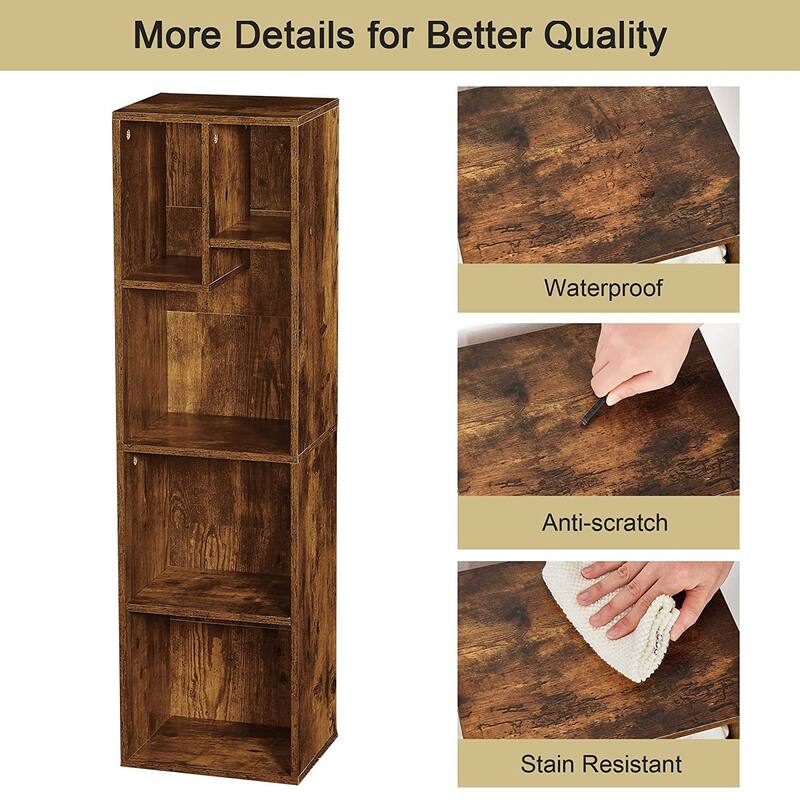 5 Tier Bookshelf, Set of 2 Tall Bookcase Shelf Storage Organizer, Modern Book Shelf for Bedroom, Living Room and Home Office