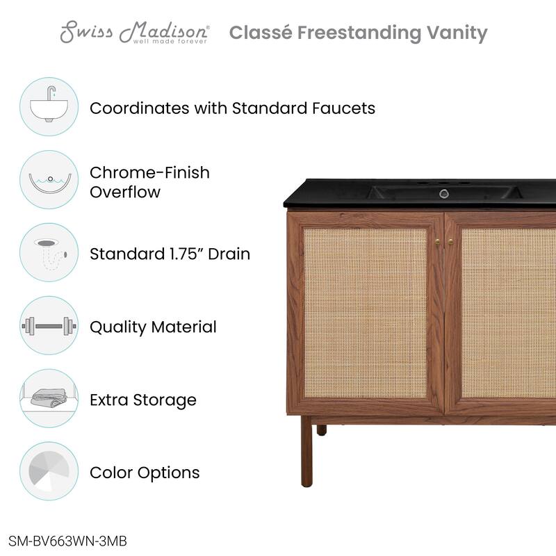 Classe 36 In. Brown Oak Bathroom Vanity With Black, 3-Hole Ceramic Sink Top