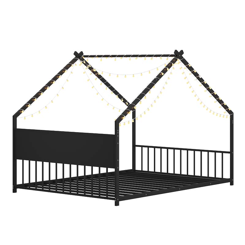Full Size Platform Bed with LED Lights & Sideboard (450lb Capacity, Low-Profile Design)
