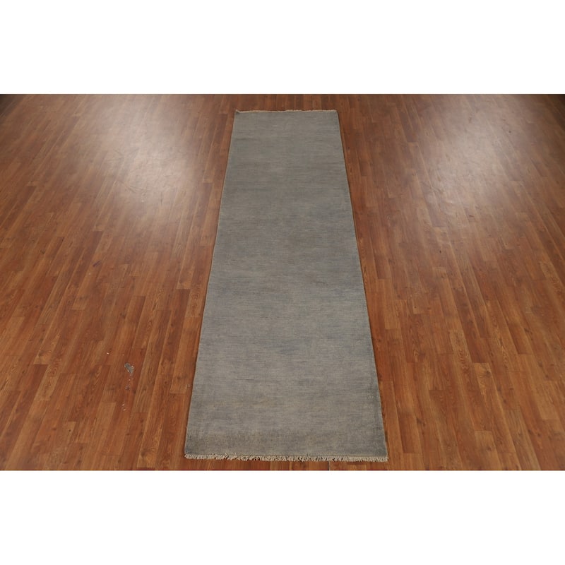Gray Modern Gabbeh Runner Rug Hand-Knotted Wool Carpet - 3'0" x 9'8"