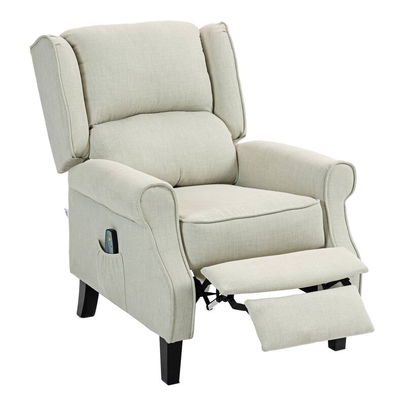 Wingback Fabric Recliner Chair with Heat, Footrest and Side Pocket