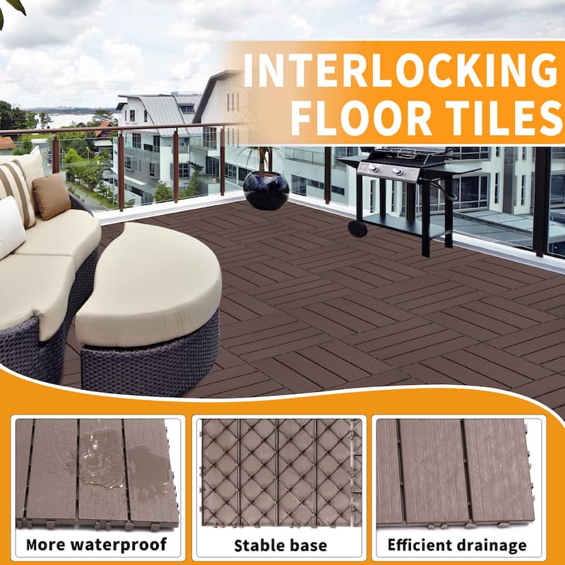 Plastic Interlocking Deck Tiles, 12.00"x12.00"(Pack of 44), Patio Flooring Outdoor Waterproof All Weather Use