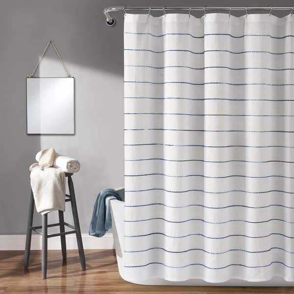 slide 2 of 17, Lush Decor Ombre Stripe Yarn Dyed Cotton Shower Curtain Navy