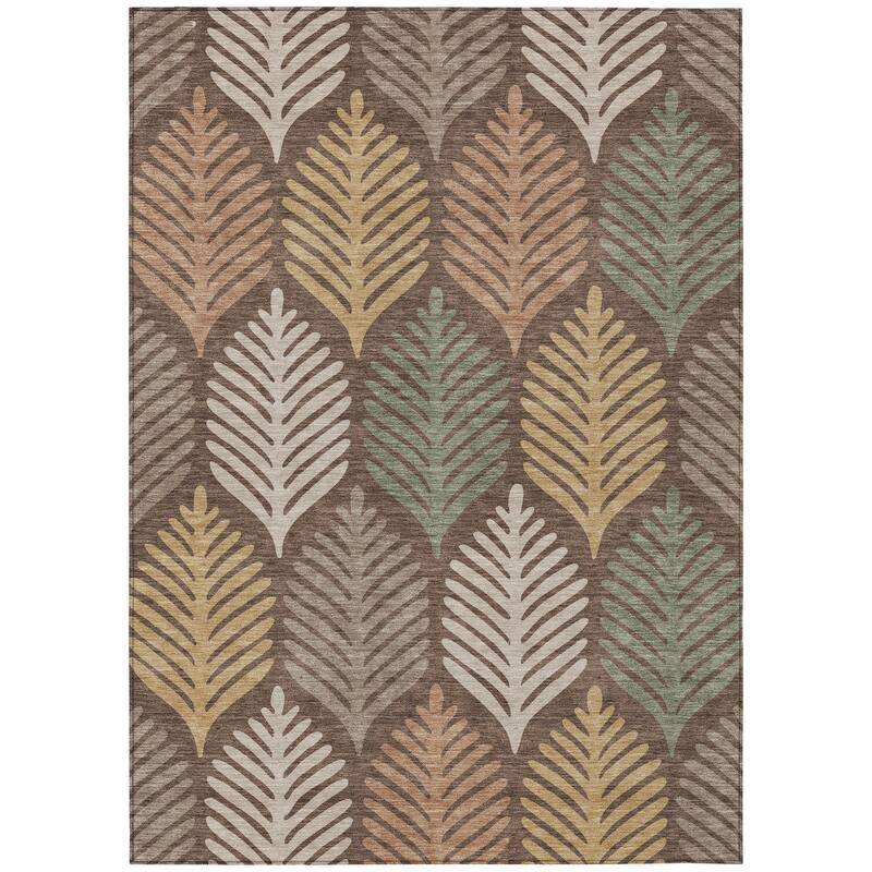 Machine Washable Indoor/ Outdoor Modern Fern Chantille Rug