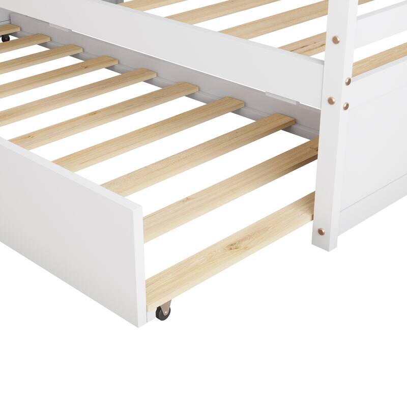 Twin Size Wood Kids Bed with Twin Size Trundle