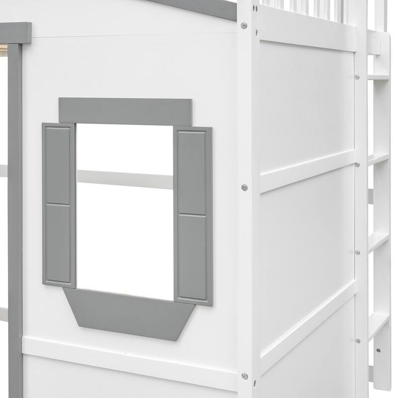 Full Size House Design Loft Bed With Ladder and Windows