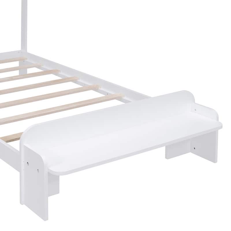 Full Size Wood Platform Bed with House-shaped Headboard and Footboard Bench