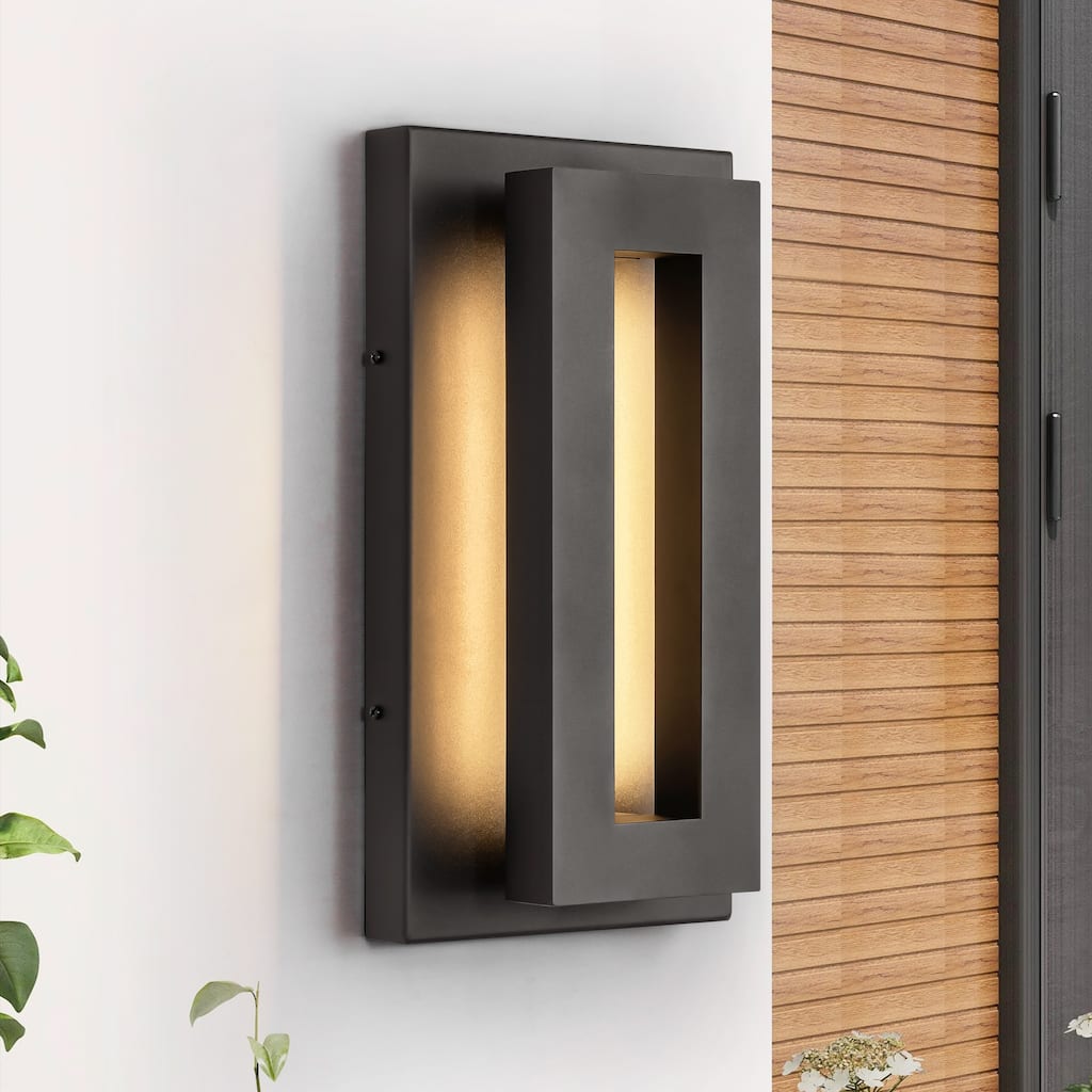 Modern 14 in. Industrial Aluminum Square Wall Sconce Integrated LED 3000K Waterproof Lantern Outdoor Light for Patio