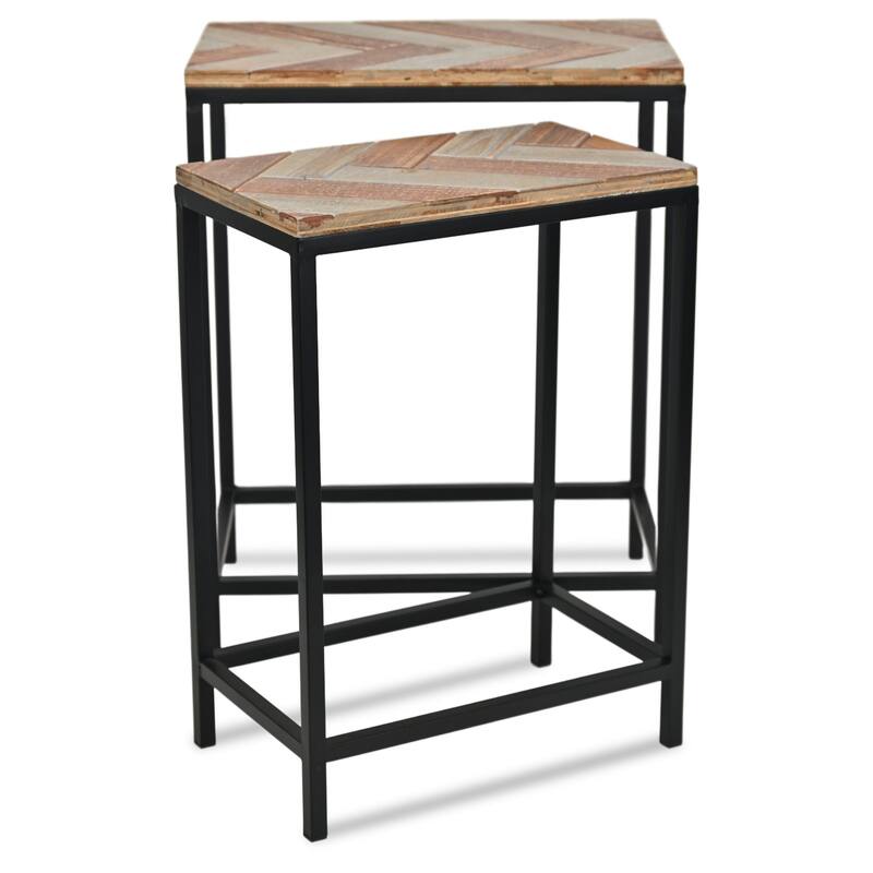 Brown Wood and Metal Side Tables (Set of 2)