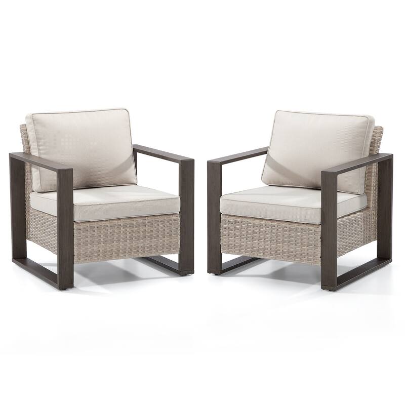 Cozywor 2-Piece Patio Wicker Outdoor Lounge Chair with Metal Frame and Cushions