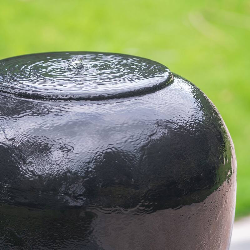 19.5x19.5x32.5" Heavy Outdoor Cement Fountain Black, Cute Unique Urn Design Water feature.