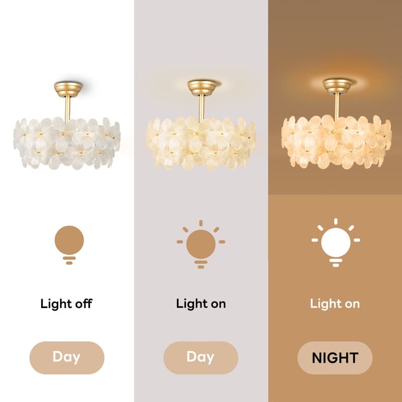 22 in. Indoor Gold Glass Flower Ceiling Fan with Light, Caged Fandelier with Remote Control, 6 Speeds for Bedroom