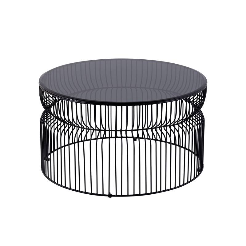 Modern Contemporary Metal Nested Base And Tinted Tempered Glass Top Material Round Coffee Table
