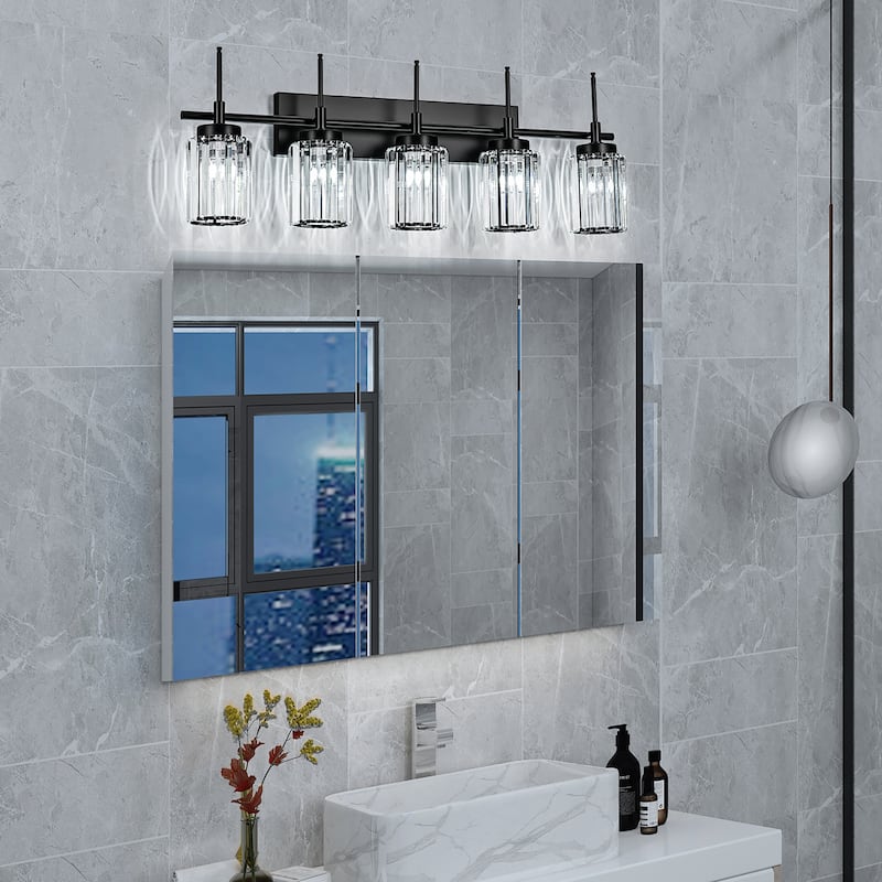Modern Black 1/2/3/4/5-Light Bathroom Crystal Vanity Light Wall Sconces
