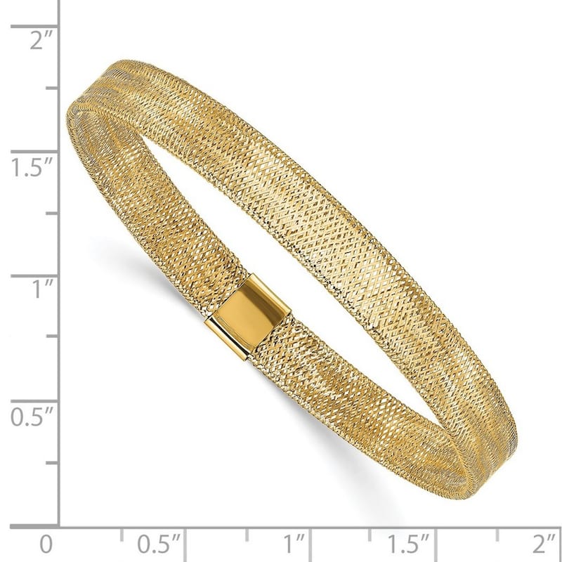 Curata 14k Yellow Gold 7" 7mm Mesh Stretch Stackable Bangle Bracelet
