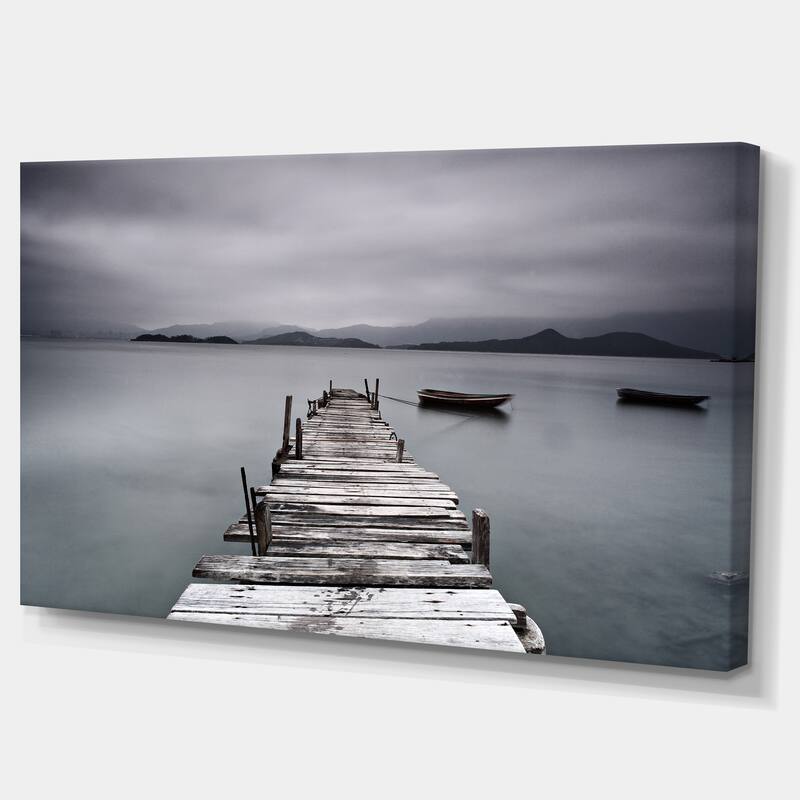 DesignArt "Pier and Boats at Seashore" Bridge and Pier Canvas Wall Art
