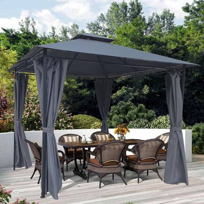 Outdoor Patio Garden Shading Tent, Gazebo Canopy with Curtains,Gray