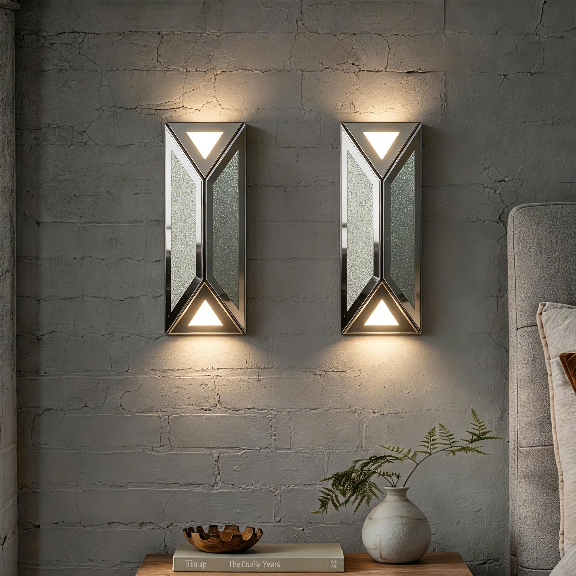 2 Piece Mirrored Wall Sconce Diamond Inlay LED Wall Light