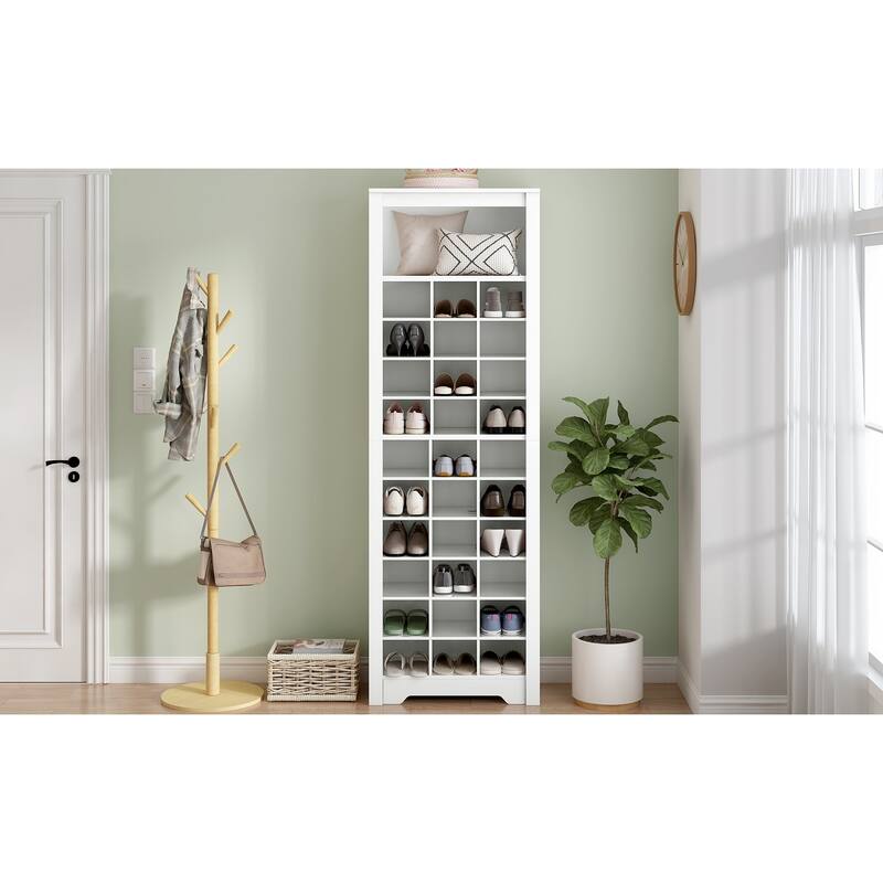Shoe Storage Cabinet, 30 Pairs Shoe Cabinet, 12.90" Wide Cell Wood Shoe Shelves, 11 Tiers Vertical Shoe Rack for Entryway