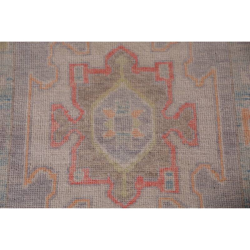 Hand Knotted Oriental 100% Wool Carpet Transitional Geometric Purples Oushak Runner Rug - 11' 11'' X 2' 10''