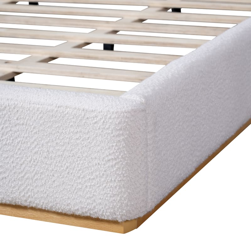 Christopher Knight Home - Aurelius Boucle Upholstered Bed Frame with Solid Rubberwood Base and Wingback Headboard