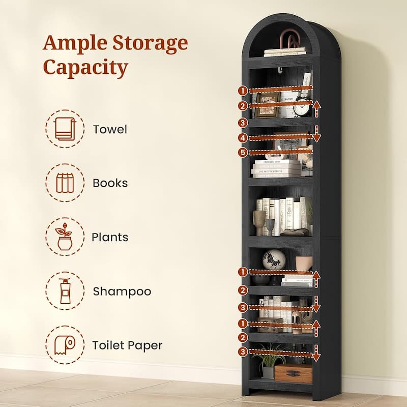Tall Arched Cabinet Bookcase Storage Bookshelf Door Bathroom Storage Cabinet