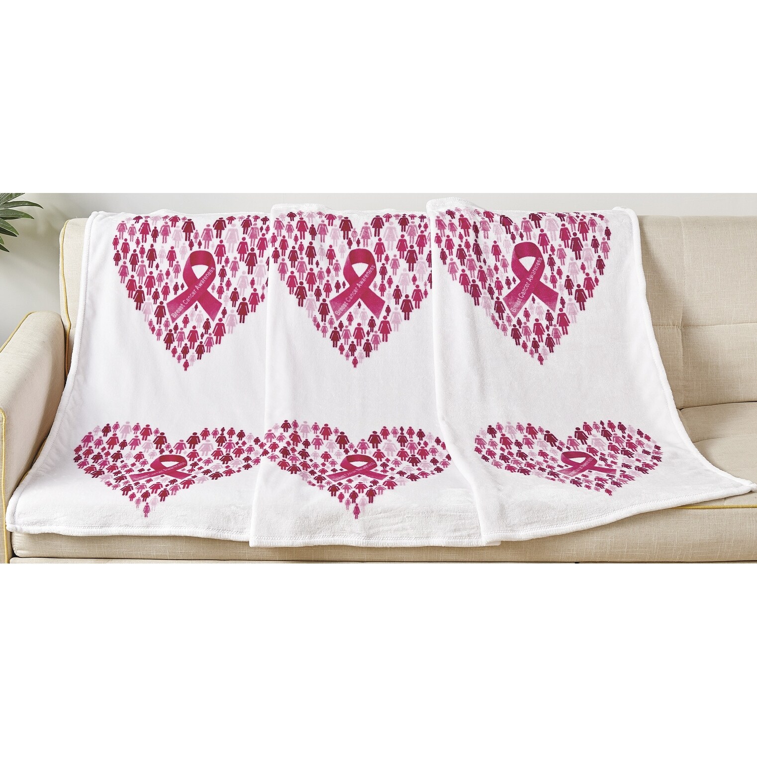 Faith Hope Love Together We Rise Breast Cancer Awareness Heart Throw Blanket (50" x 70")