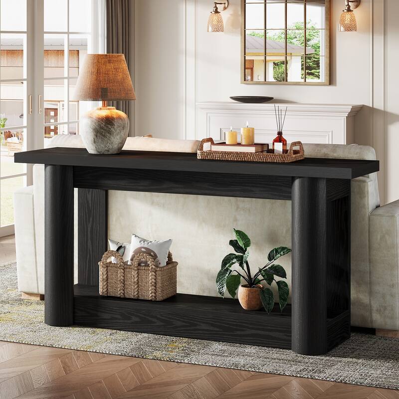 63 Inch Entryway Console Table, 2-Tier Sofa Table Behind the Couch