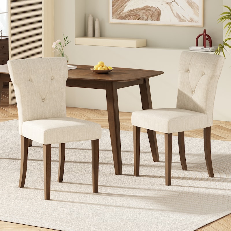 Dining Chairs Set of 2, Upholstered Chair with Rubber Wood Legs Parsons Chair - Cream