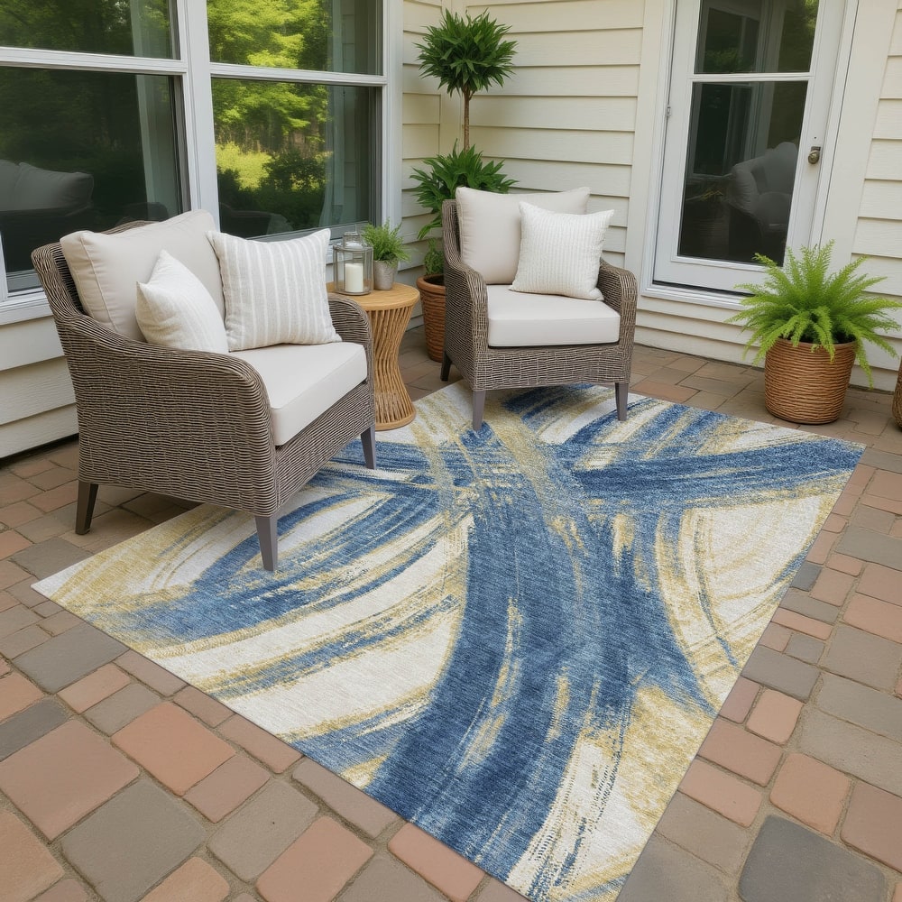 Machine Washable Indoor/ Outdoor Abstract Brushstroke Chantille Rug