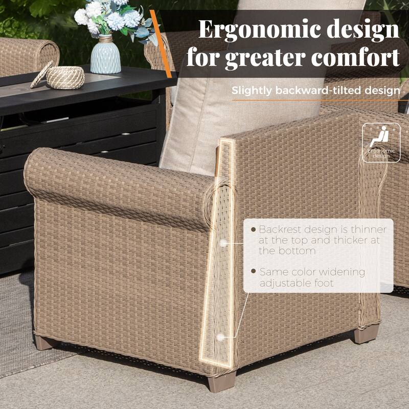 MAISON ARTS Luxury Wicker Patio Conversation Sofa Set with Curved Armrests with Cushions