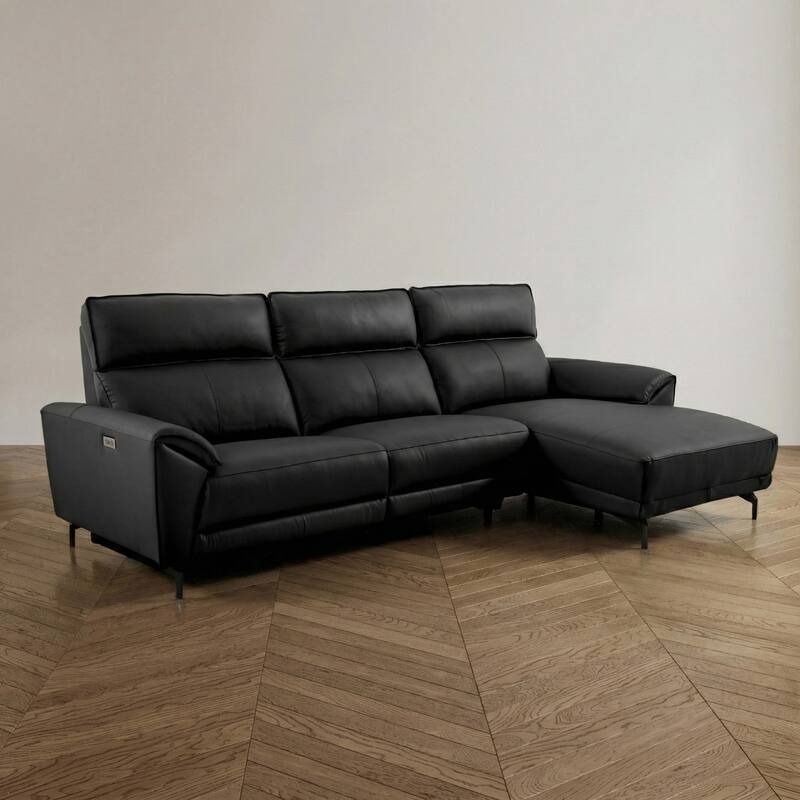 Furniture of America Fynae Modern Leather L-Shaped Sectional Recliner with Chaise and USB Ports - Black - Right Facing