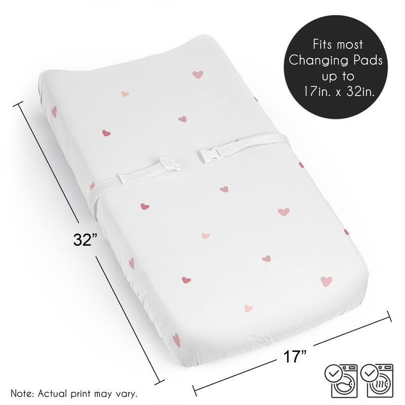 Sweet Jojo Designs Pink Boho Hearts Girl Changing Pad Cover Sheet Shabby Chic Polka Dot Bohemian for Boho Rainbow Collection