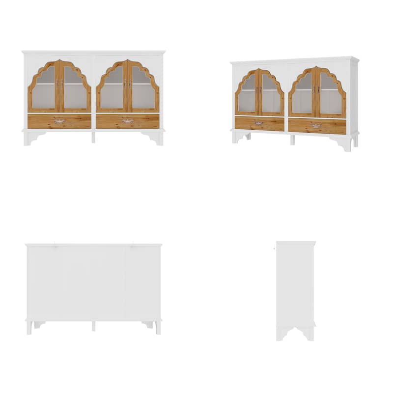 American Retro Solid Wood Carved White Buffet Cabinet Sideboard White Storage