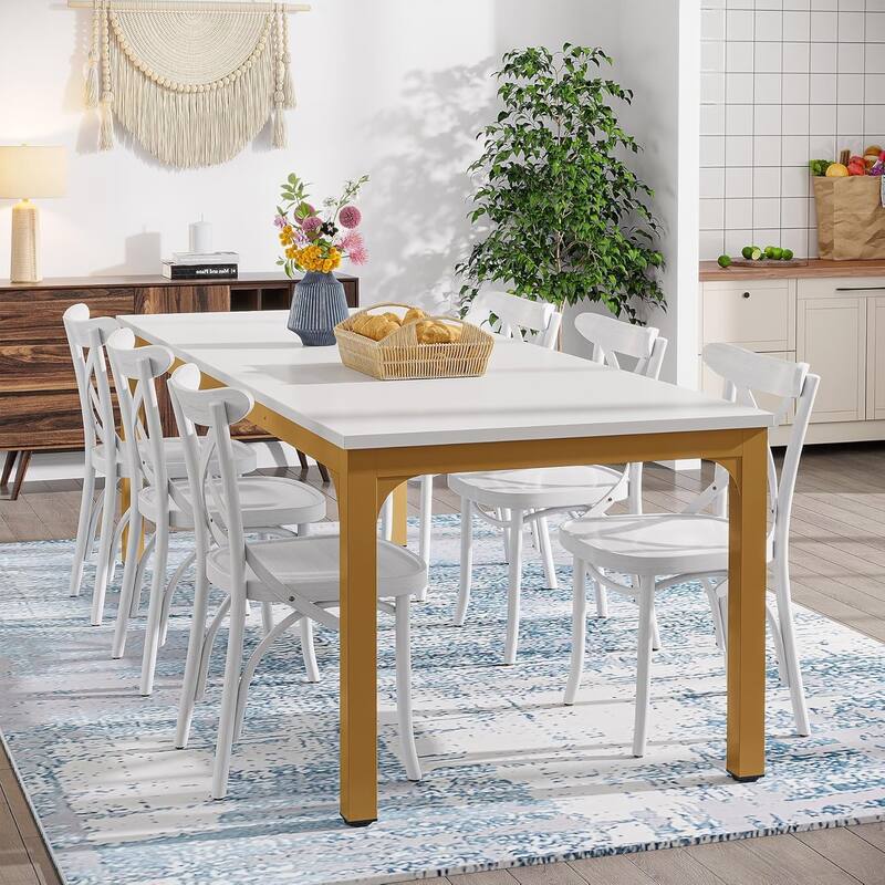 78.7" Rectangle Wood Dining Table, Long Kitchen Table for Living/Dining Room