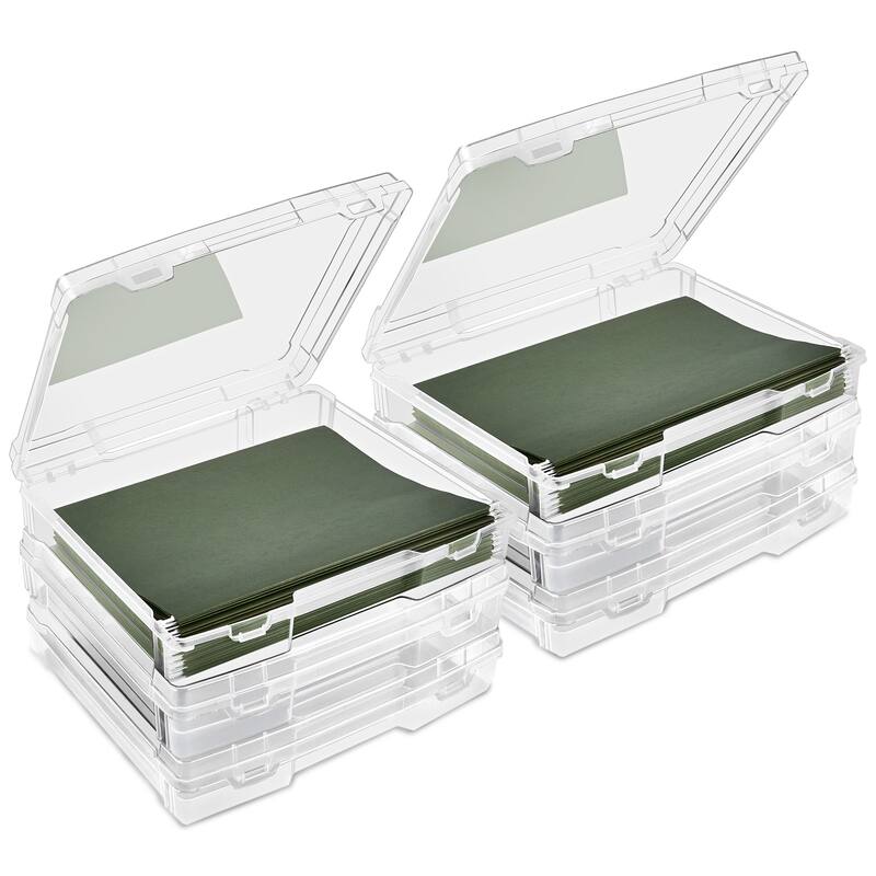 Sorbus Set of 6 Wide Hanging File Organizer Bin, Interior 10"x12" Clear Plastic Stackable for Document Storage - Clear - File Storage Box - Plastic