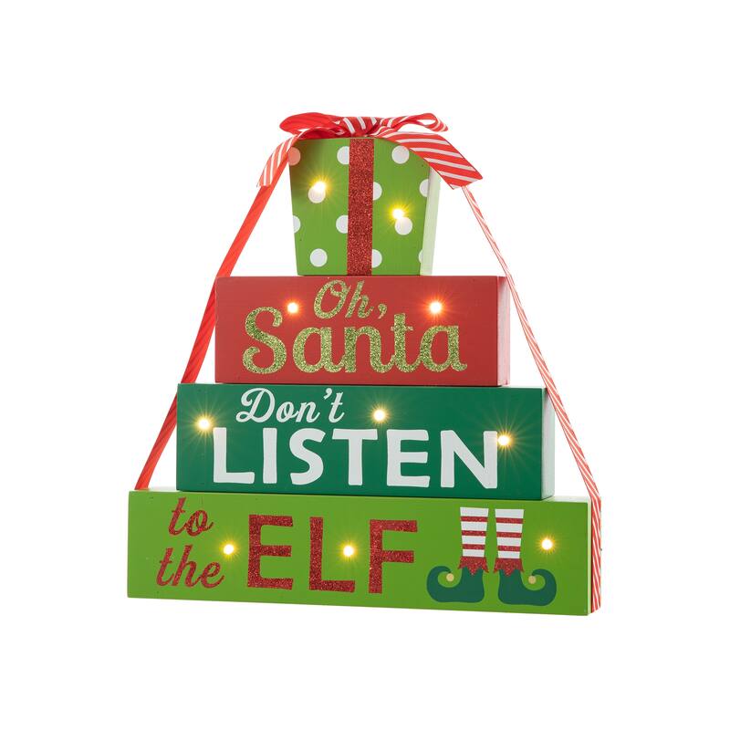 Glitzhome Christmas Table Decor Wooden Signs with Sayings Oh Santa Don’t Listen to the Elf