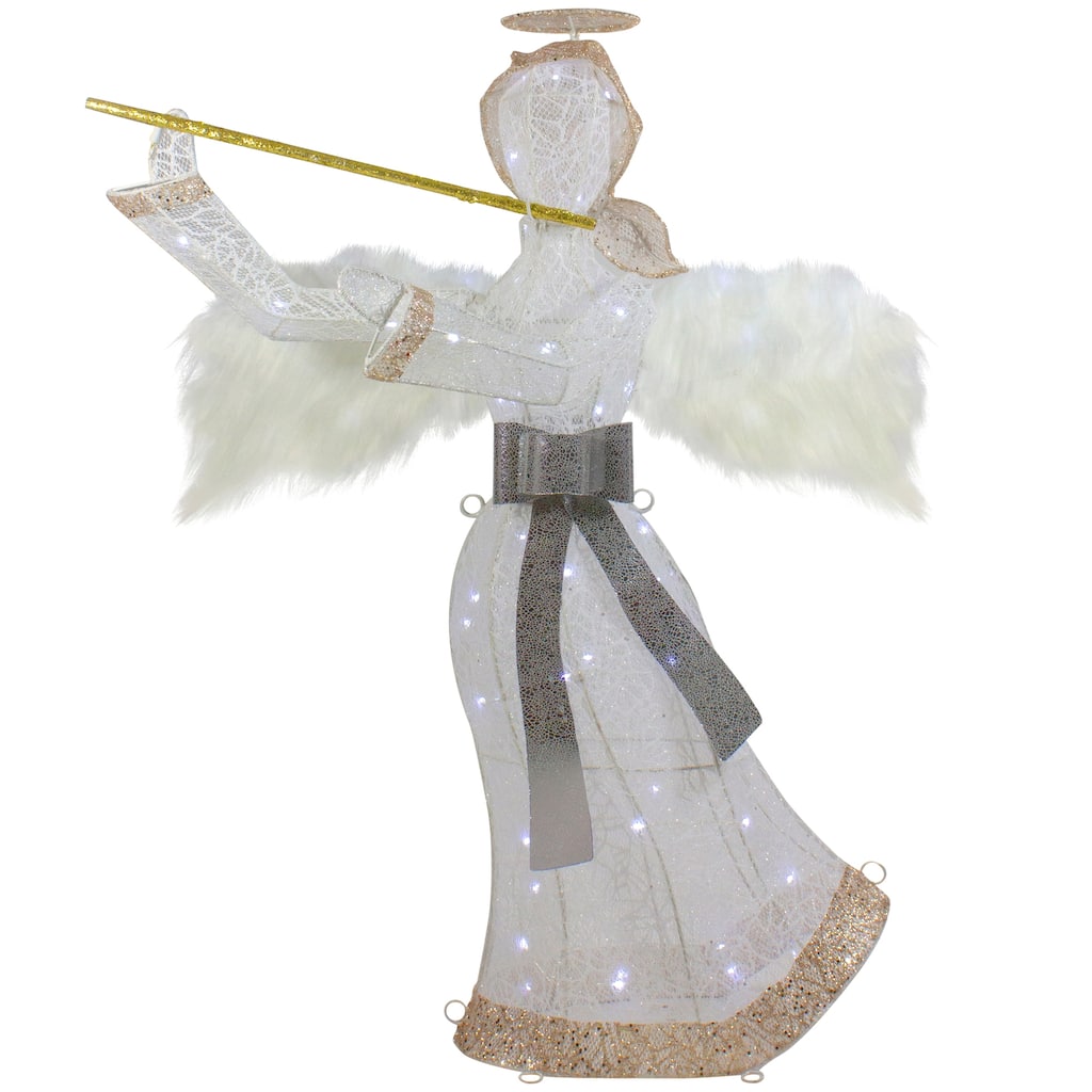 36" LED Lighted Lace Angel with Flute Outdoor Christmas Decoration - White