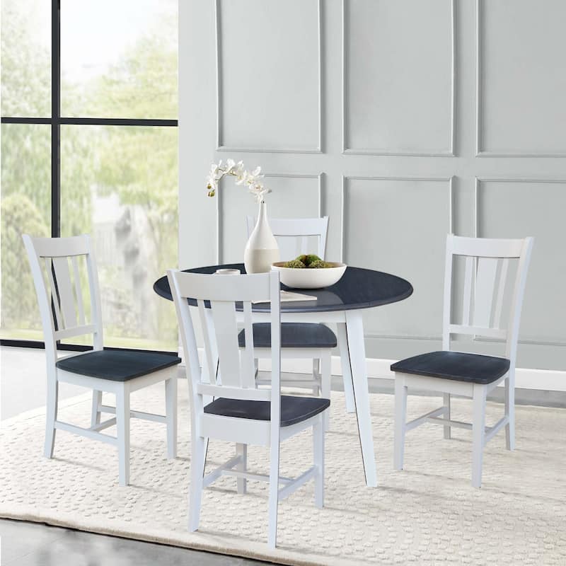 42" Solid Wood Round Dual Drop Leaf Table with 4 Dining Chairs