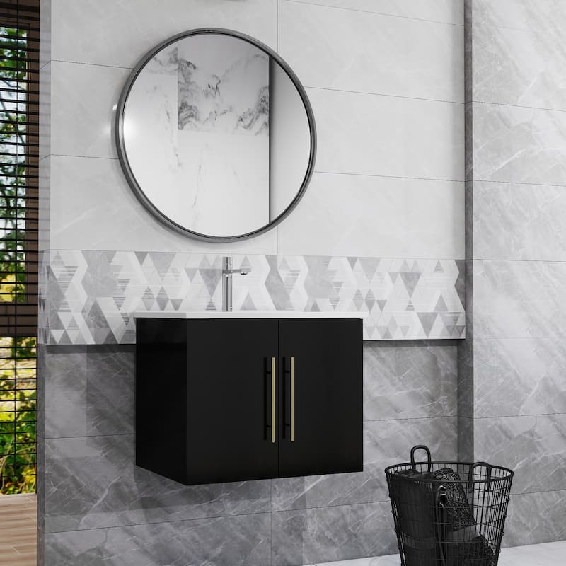 24-Inch Wall-Mounted Bathroom Vanity with Sink Combo,Double Doors,Soft Close Hinges, Ceramic Basin,Easy Assemble