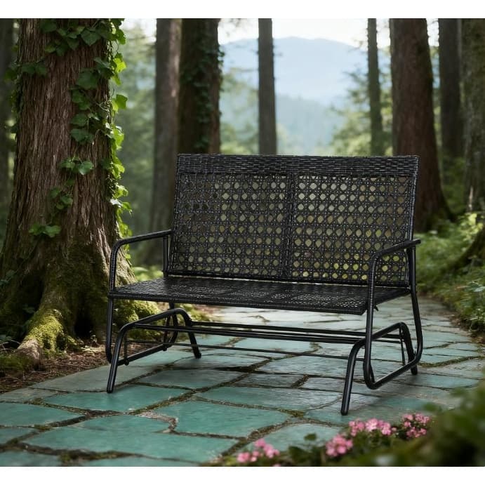 GDFStudio - Adrian Handwoven Outdoor Wicker Glider Bench Smooth Rocking Loveseat