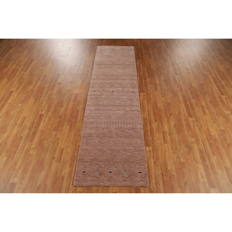 Tribal Gabbeh Indian Runner Rug Handmade Brown Oriental Wool Carpet - 2'8" x 10'0"