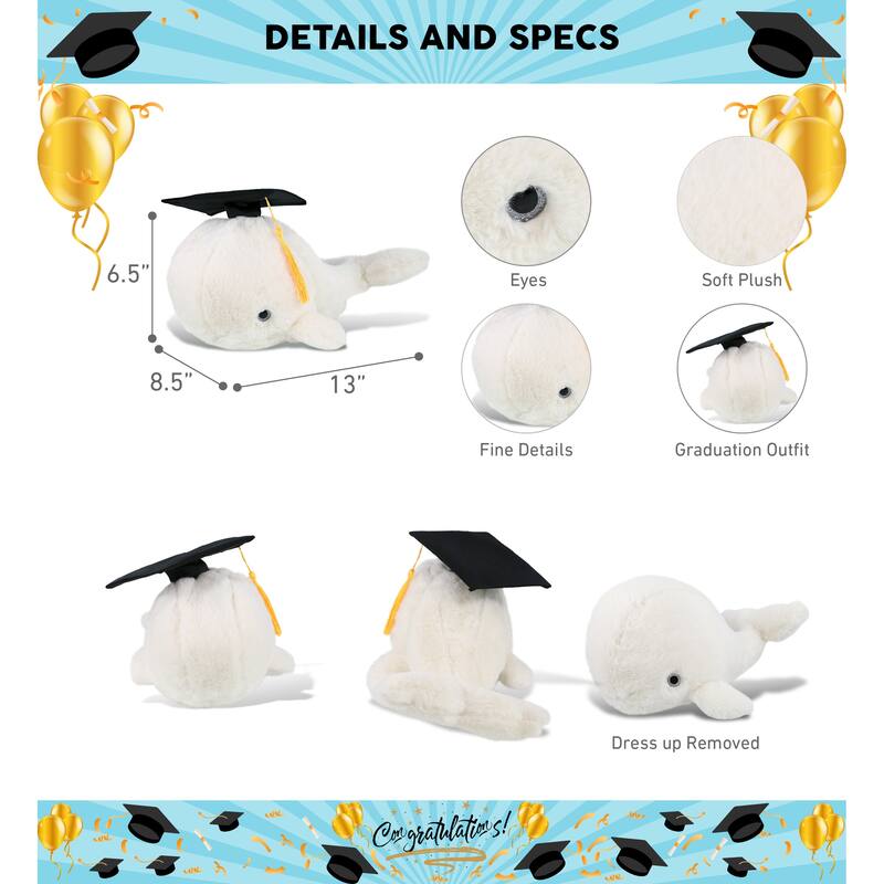 DolliBu White Whale Large Graduation Plus with Cap with Tassel Outfit - 13 inches