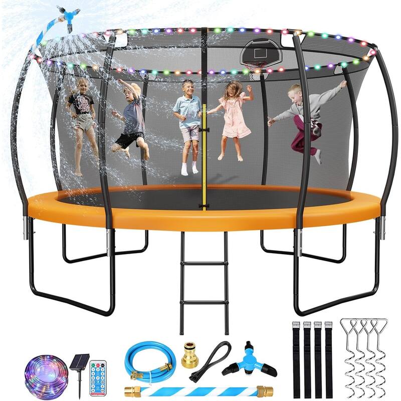 10FT/12FT Upgrade Outdoor Trampoline for Kids and Adults, Pumpkin Trampolines with Curved Poles - 12FT - Orange