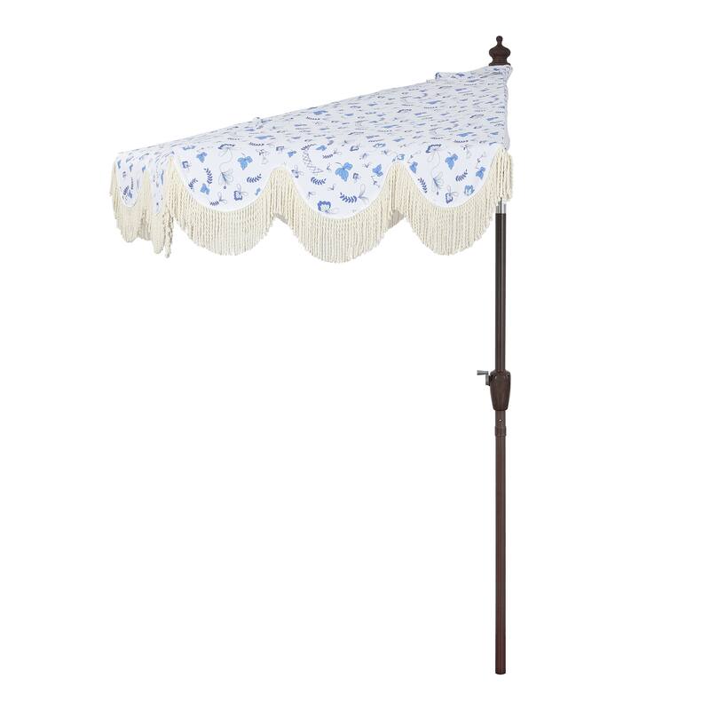 9ft Half Market Umbrella, Scalloped, Crank, Tilt, UV, by JONATHAN Y
